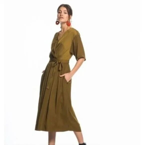 SCOTCH & SODA Clubhouse Royals Silky Olive Wrap Dress size Small - Picture 1 of 15